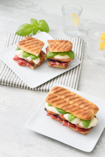 Salami, Eggplant Caprese Panini